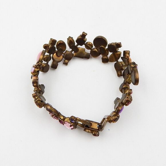 Sorrelli Multi Crystal Pink Shades Colored Stones Bracelet Antiqued Brass Tone - Picture 10 of 11